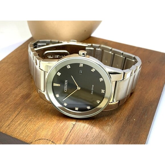 Citizen Men's Watch AU1060-51G Eco Drive Diamond Accent Black Dial Silver Steel - Picture 8 of 14